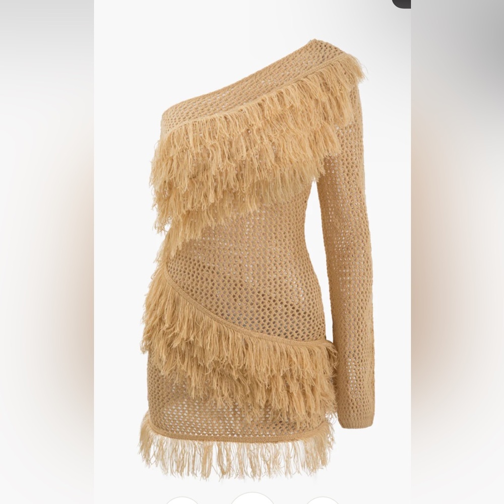 One Shoulder Fringe Knit Dress